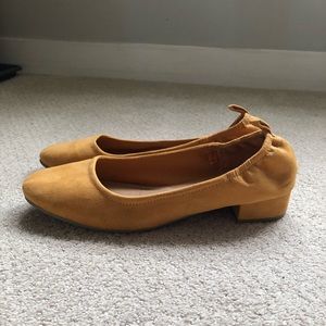 Mustard block heel flats